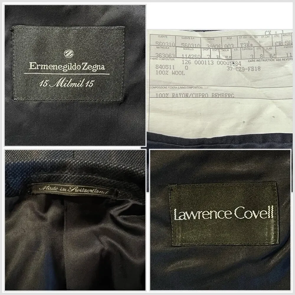 Zegna 15 Milmil 15 Sport Coat 44R Navy Blue Camel Plaid 3/2 Roll